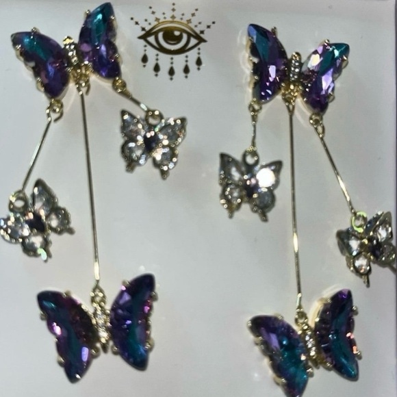 Eye Candy blue and purple butterfly earrings / NEW in box / cross posted - Picture 1 of 1